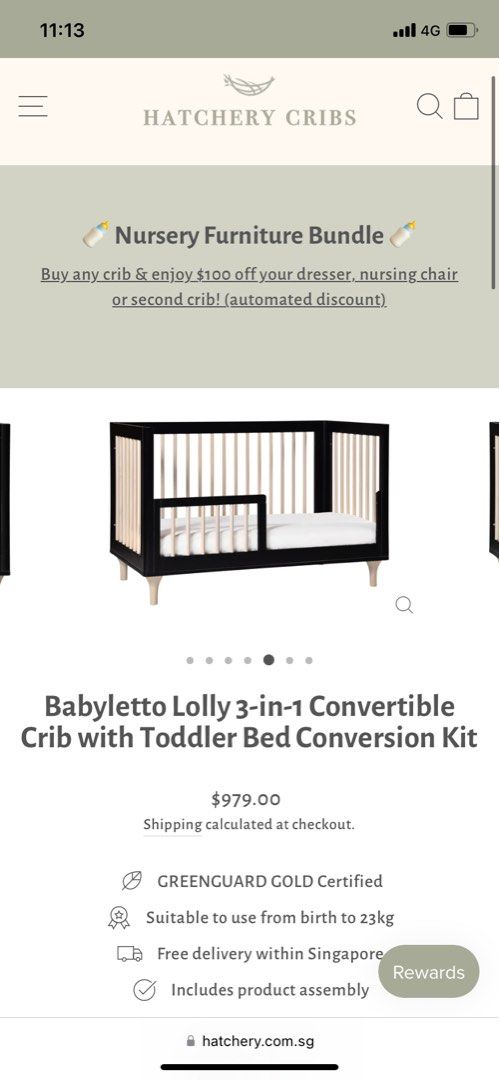 Hatchery Babyletto Lolly 3in1 Convertible Crib with Toddler Bed
