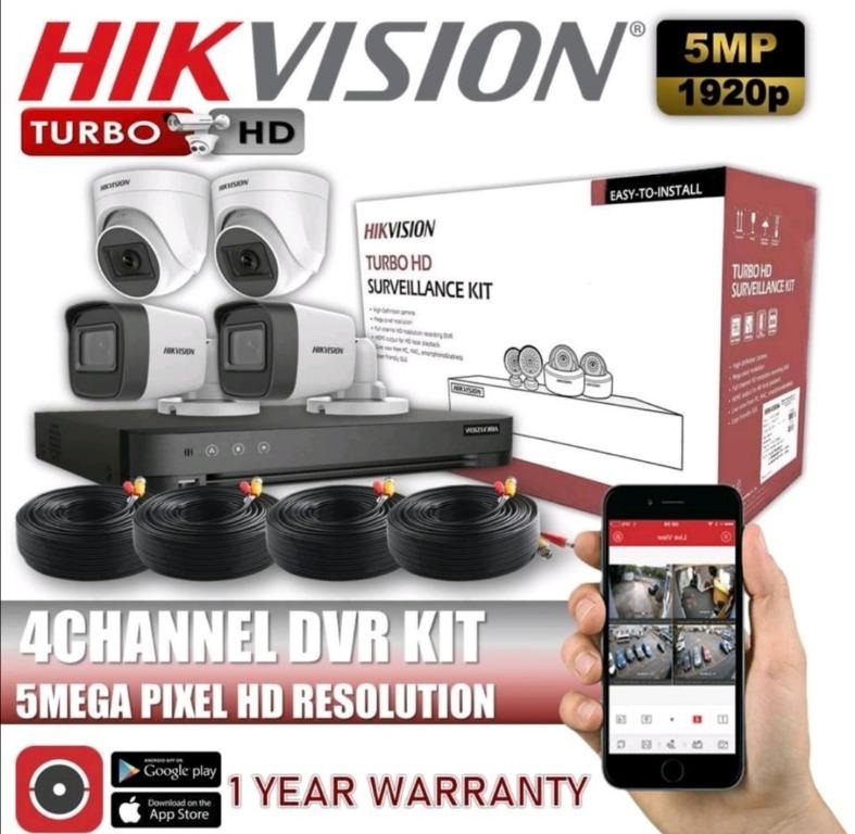 HiLook 5MP CCTV Security System – 4 Cameras & 4CH DVR, 20m Night Vision, IP67 Weatherproof, Mobile App, 4TB HDD
