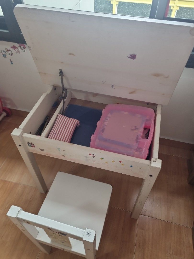 IKEA Kids Study Table w Storage and Chair, Babies & Kids, Baby Nursery ...