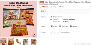 Injoy Seasoning for French Fries, Chips, Popcorn 200g (Cheese, Sour Cream or Barbecue)