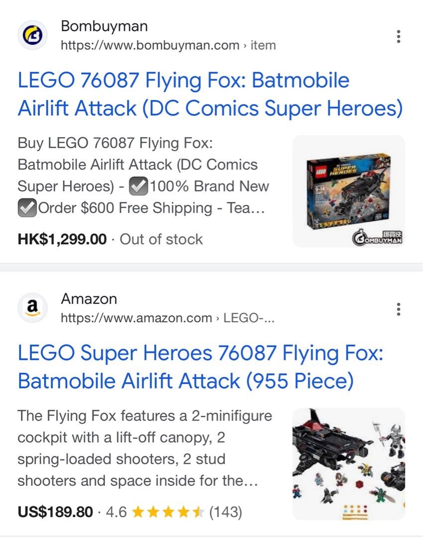 Lego 76087 Flying Fox: Batmobile Airlift Attack (DC Comics Super