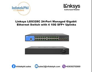 24-Port Managed Gigabit PoE+ Switch with 4 10G SFP+ Uplinks 410W TAA  Compliant, Linksys