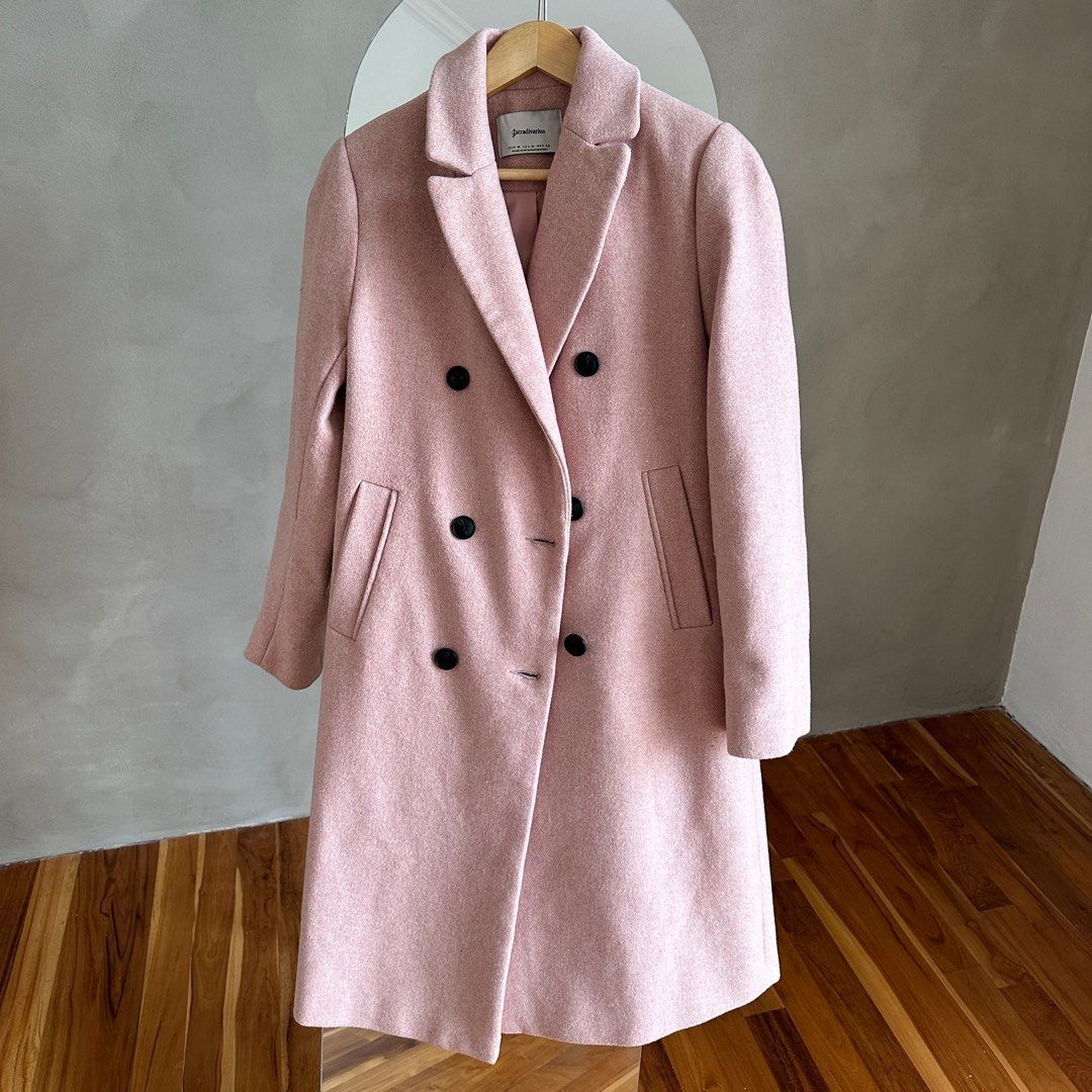 Long Coat Winter Pink Stradivarius Fesyen Wanita Pakaian Wanita