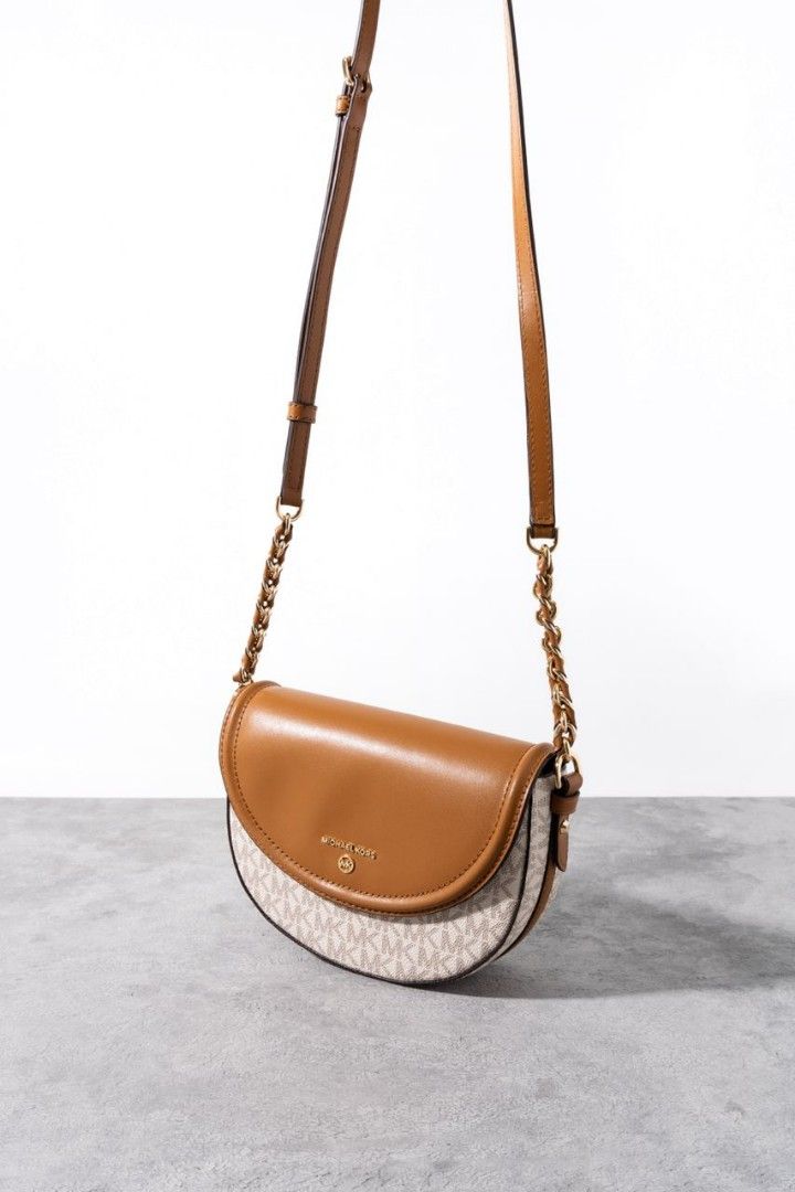 Michael Kors Jet Set Medium Logo and Leather Half Dome Crossbody