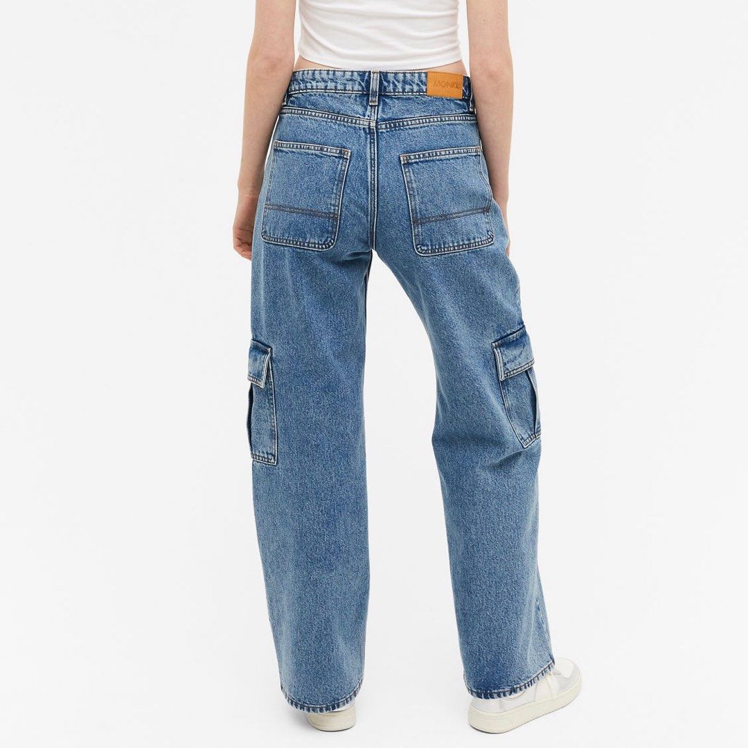 Monki wide leg cargo jeans in blue