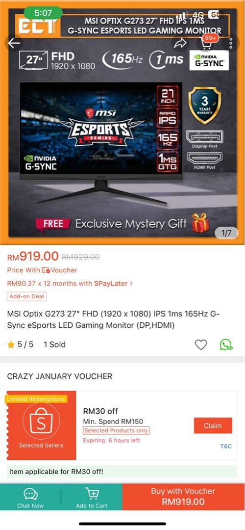 Msi optic g273, TV & Home Appliances, TV & Entertainment, TV on Carousell