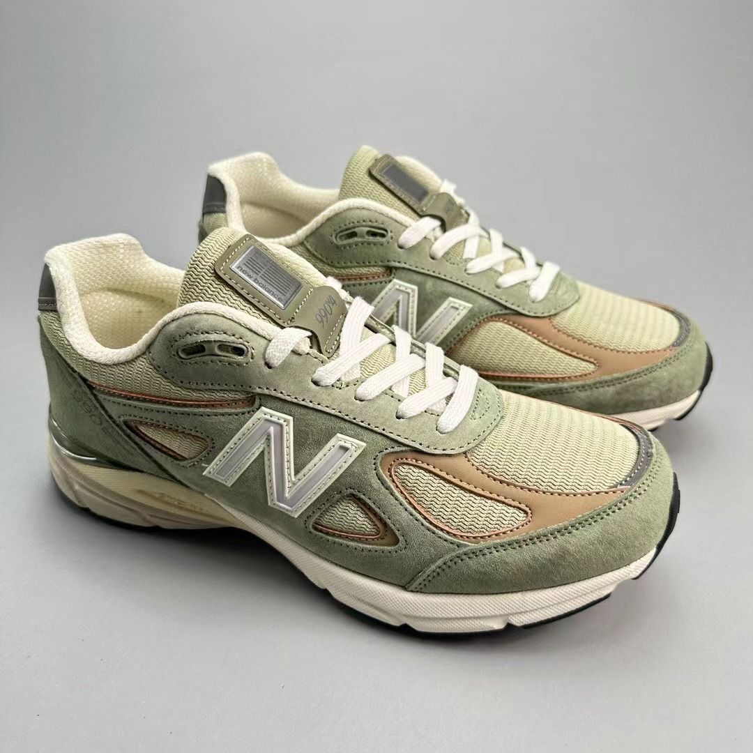 New Balance NB 990 V4 防滑耐磨低幫跑步鞋男女同款綠白, 男裝, 鞋, 波