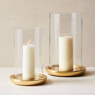 SALE New WEST ELM Foundations Glass / Gold Brass Metal Hurricane Candle Stand / Holder Home Display / Decor Pottery Barn