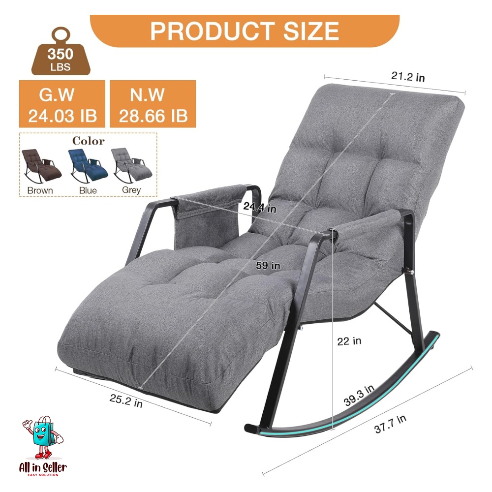 PINIQUE Rocking Chair Nursery Adjustable 5-Position Backrest&Footrest ...