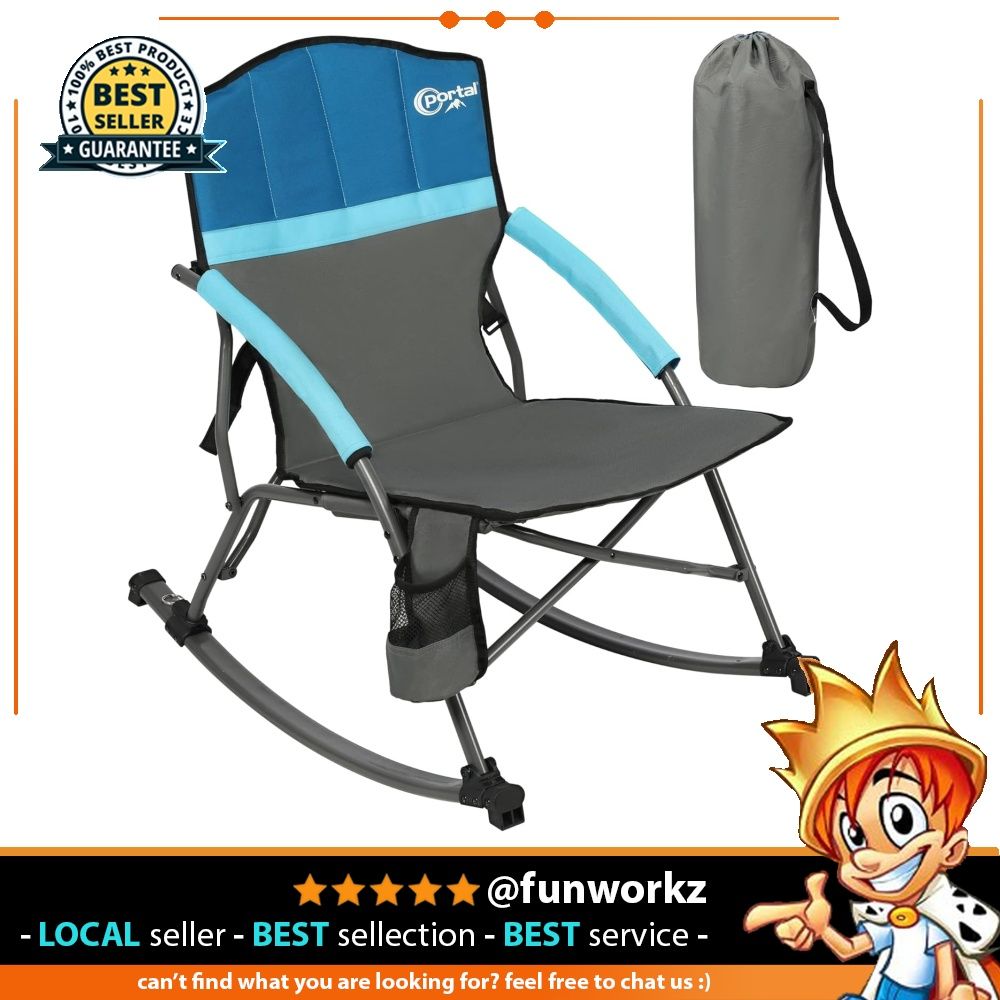 PORTAL Rocking Camping Chair Folding Portable Rocker Outdoor with Cup Holder for Patio Lawn Camp RV Support 300 lbs Blue Low Grey Blue lower Furniture Home Living Furniture Chairs on Carousell