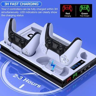 PS5 Cooling Stand 2 Cooler Fan 2 Controller Charger Charging Dock Station 3 USB for Sony PS5 Console