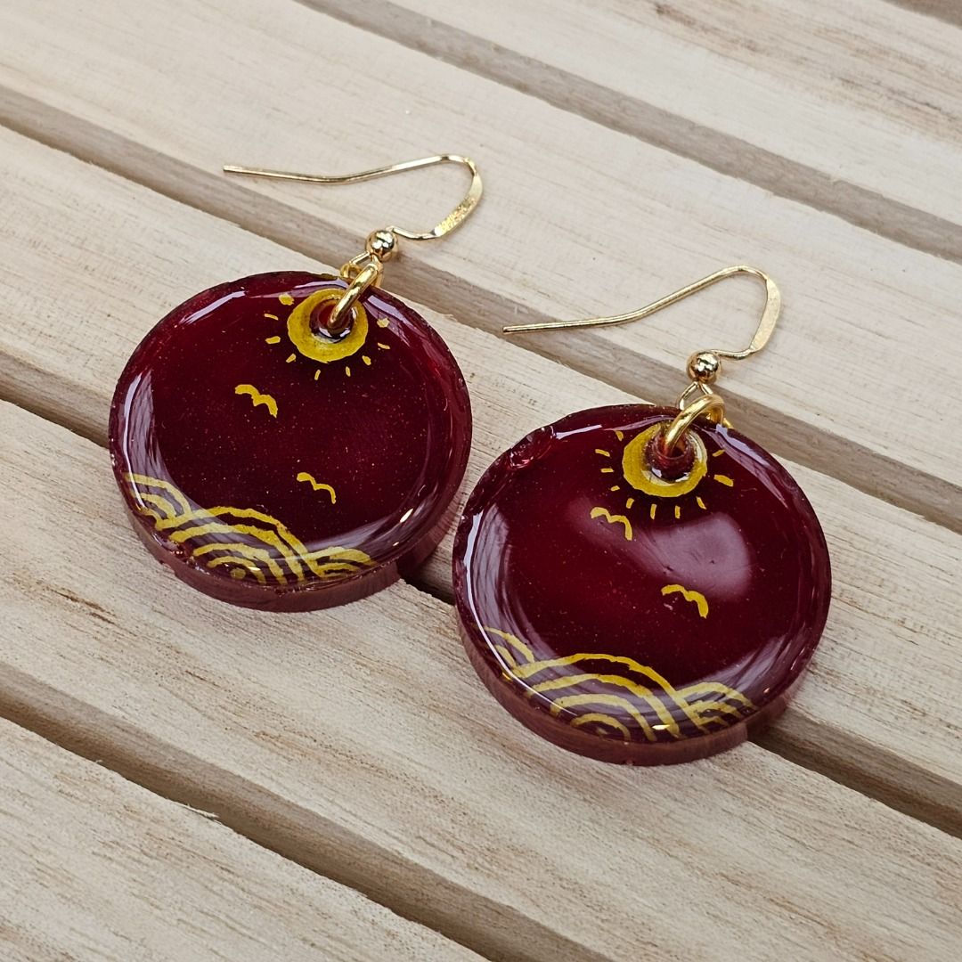 Red Sunset Resin Earring Women s Fashion Jewelry Organisers