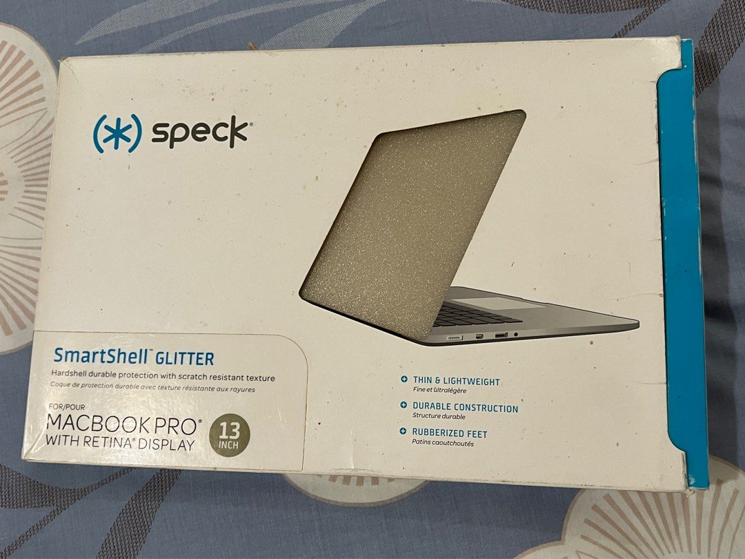 Speck Laptop Macbook Pro Case (Category: Laptops & Notebooks) located in Manila. Submitted by cheemishops (Listing ID 1279501951, Image 1). Description: Speck Macbook Pro Case 13 inch retina display Clear with gold glitter Original price: 2490 Fits Old model Doesnt fit new macbook model!.