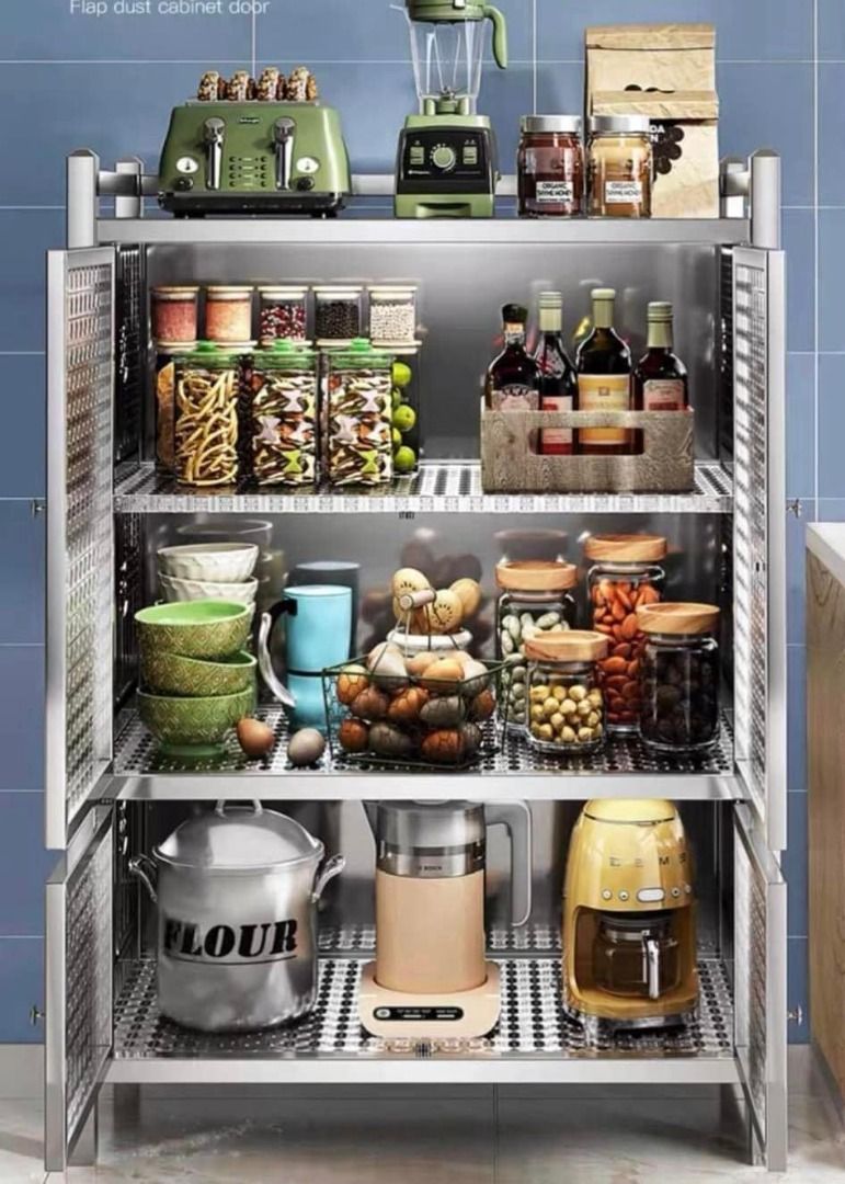 Stainless Steel Kitchen Cabinet (Category: Bathroom & Kitchen Fixtures) located in Manila. Submitted by chinito191983 (Listing ID 1279616808, Image 2). Description: ✅Specifications: ✨Name: Kitchen Cabinet Kitchen Cupboard ✨Material: Stainless Steel，composite plate ✨Style: modern minimalist ✨Features: moisture-proof, strong ✅Description: 🏆【Flat composite board】 Strong bearing capacity, sturdy and durable, no deformation 🏆【large storage compartme