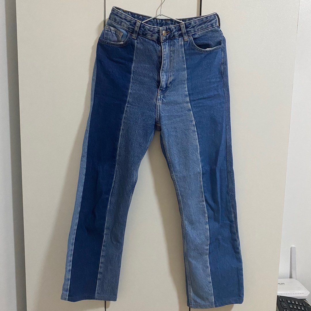 Two tone Straight Cut High Waisted Pants (Category: Jeans) located in Cavite. Submitted by dashishop (Listing ID 1279686857, Image 1). Description: Lightly used. waist- 28” Nego!.