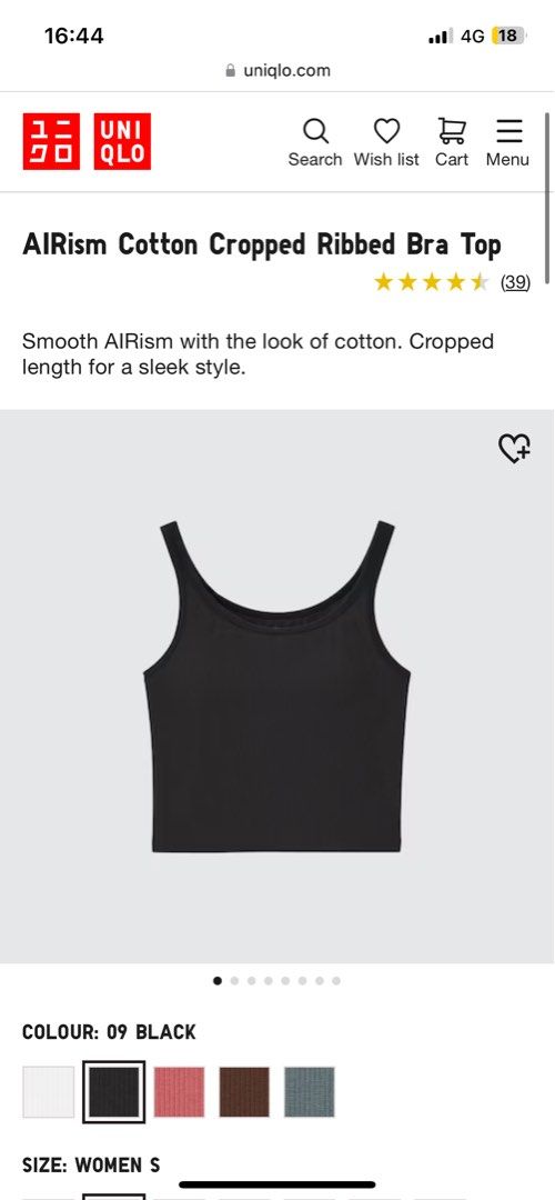 Uniqlo AIRism Cotton Cropped Ribbed Bra Top