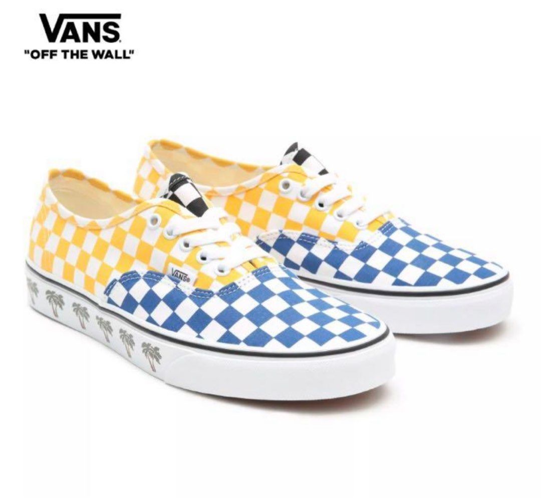 Yellow and blue checkerboard vans on sale