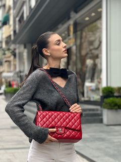 Chanel red cheap jumbo