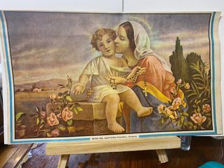 Vintage Antique Print Old Calendar photo of Virgin Mary Jesus - Reina Del Santisimo Rosario - Simeone -