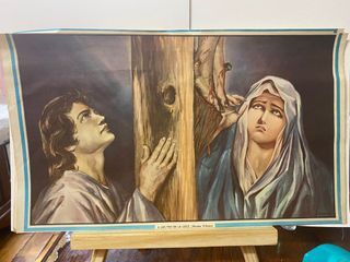 Vintage Antique Print Old Calendar photo of Virgin Mary Jesus - A Los Pies De La Cruz <Wosko Villano> Cross Religious