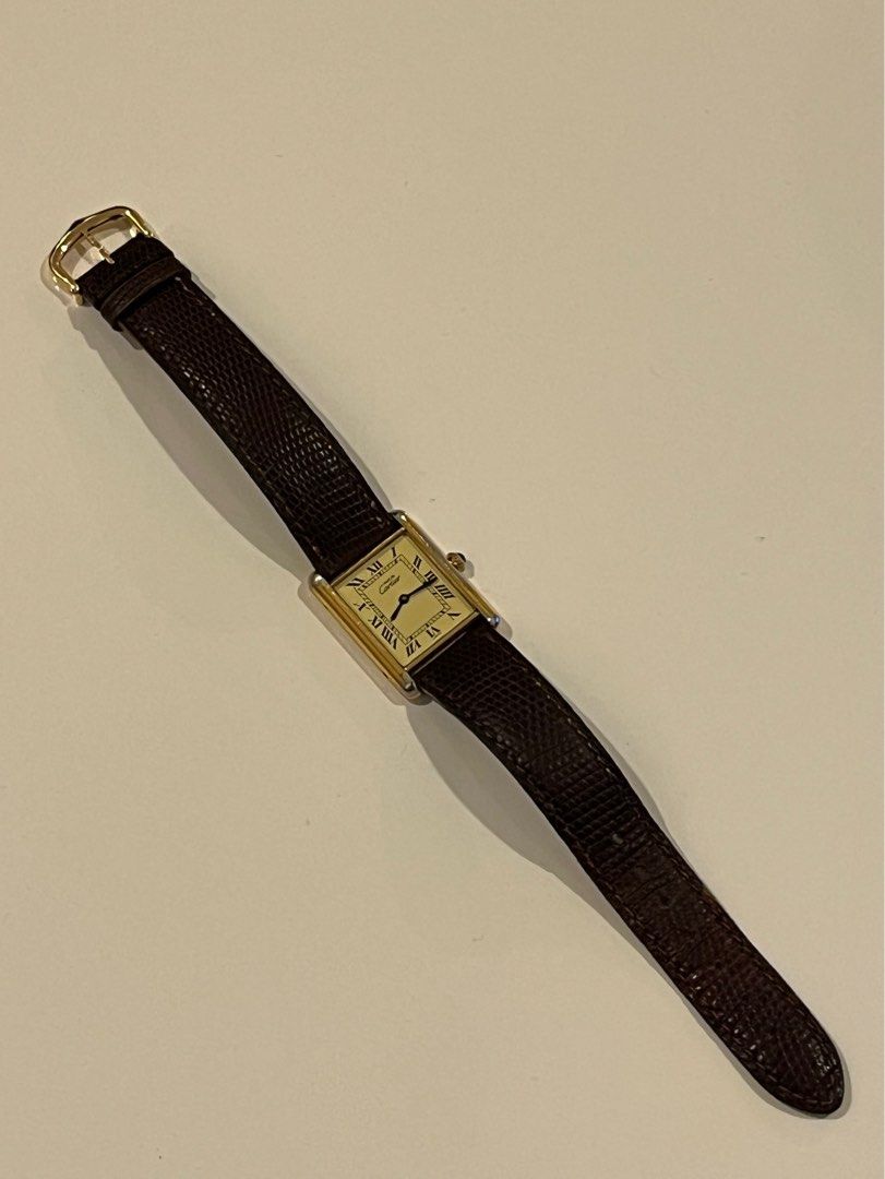 1990s Cartier Tank with Rare Tri-Colour Dial Variation in Vermeil 925 Sterling Silver Gilt
