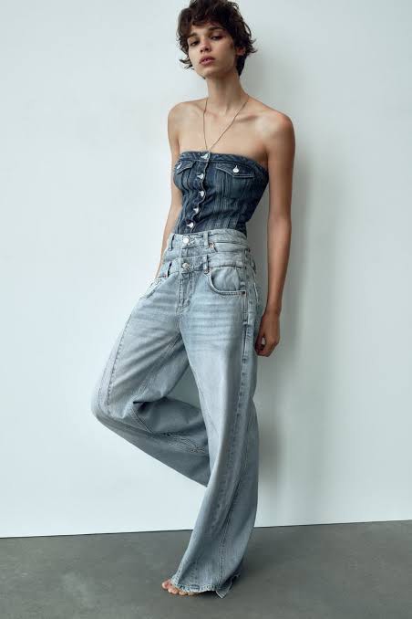 Zara Denim Corset Top, Women's Fashion, Tops, Sleeveless on Carousell