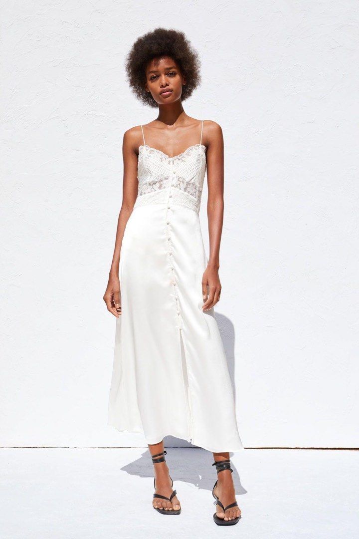 Zara Lace Camisole Satin Lingerie Maxi Dress in White