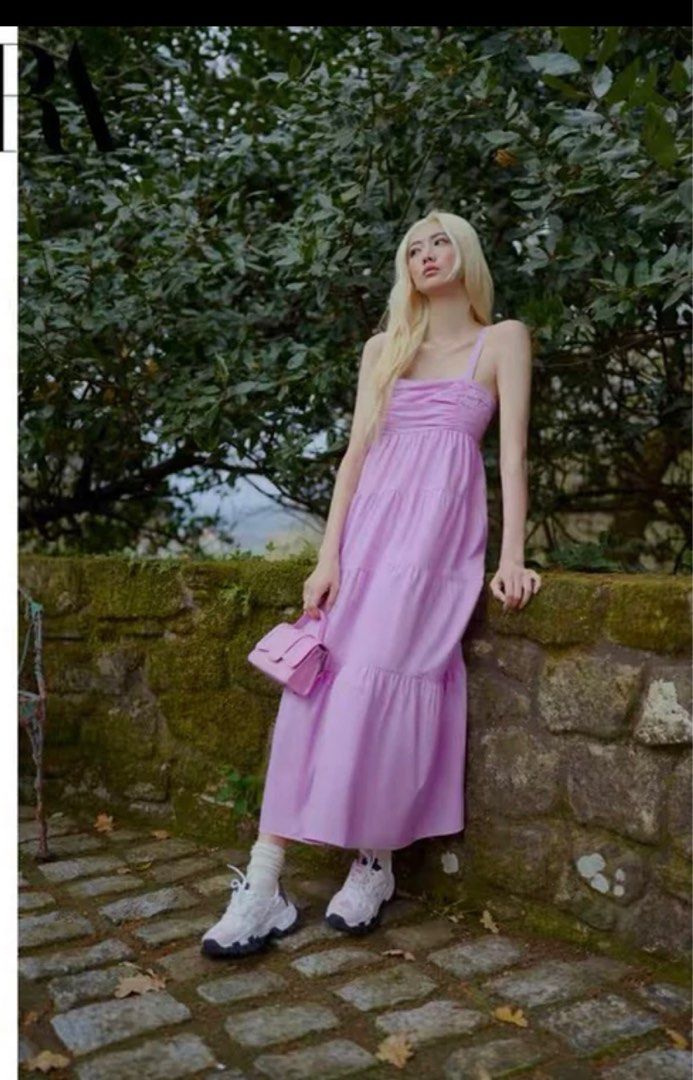knee length dresses for ladies Zara Pink Ribbed Midi Dress main image 1