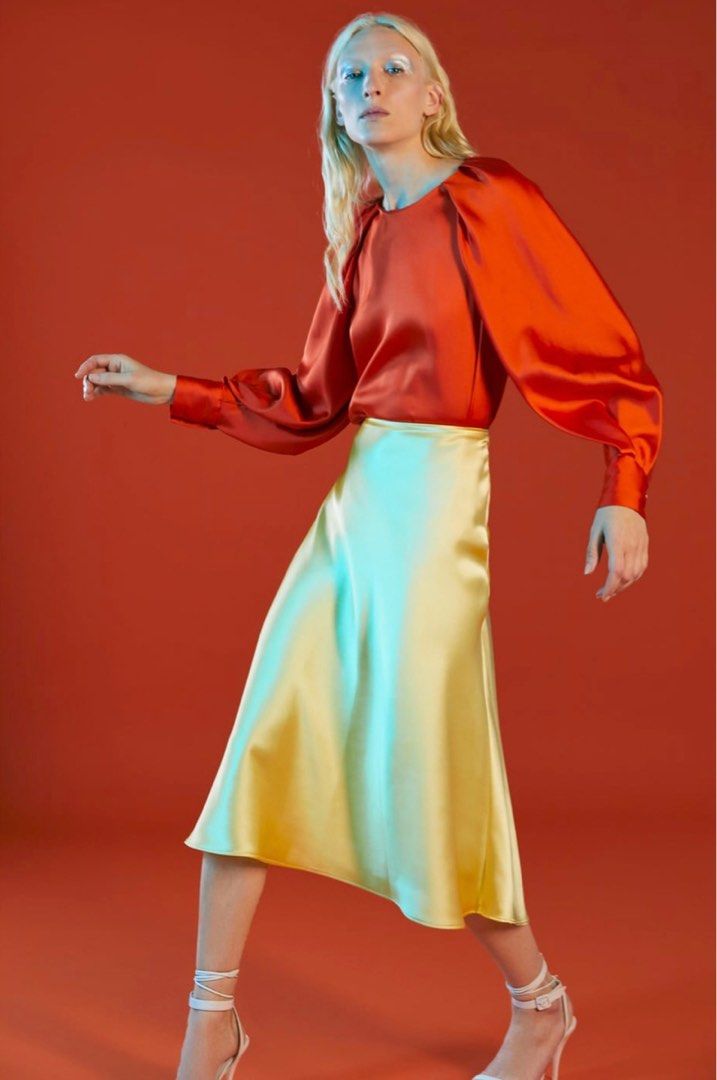 Zara Satin Finish Skirt Fesyen Wanita Pakaian Wanita Gaun Rok