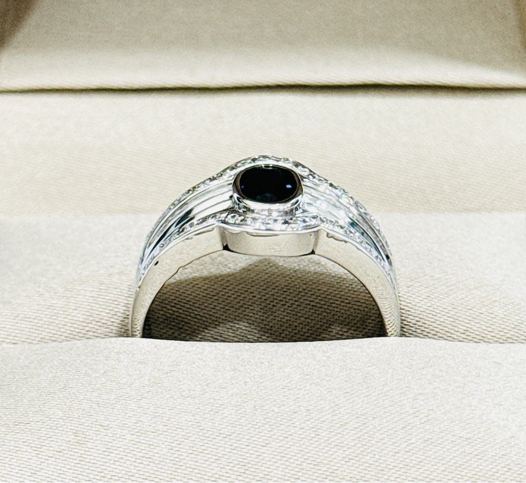 14K 585 White Gold Diamond Blue Sapphire Ring R0611 Men s