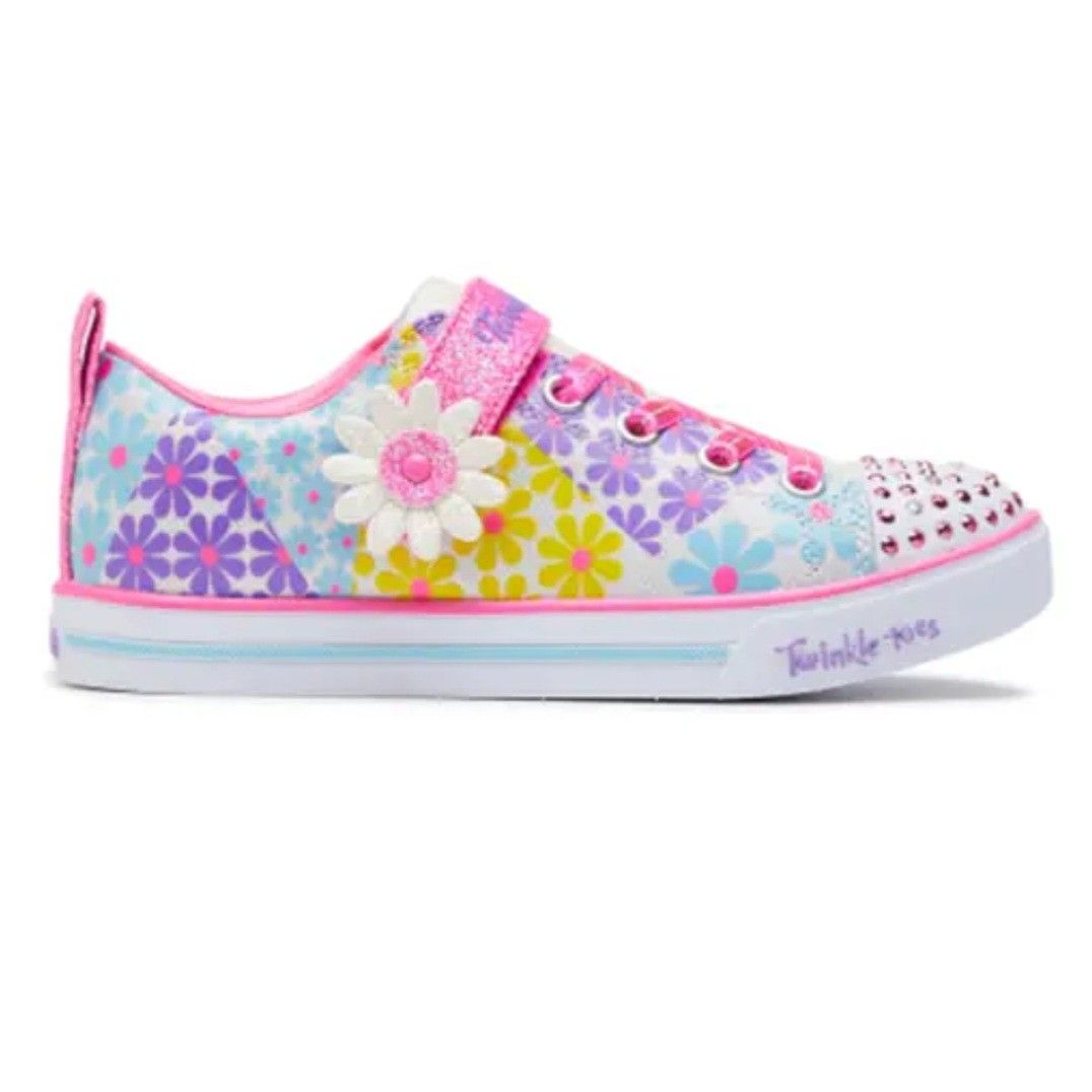 White skechers hotsell with flowers