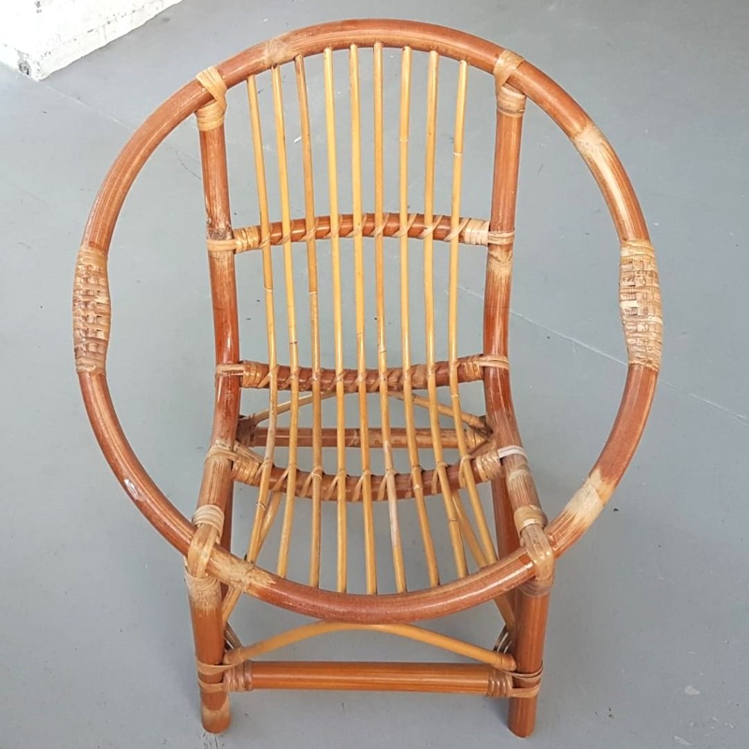 Art Decor Rattan Chair Occasional Arm Chair Circular Designer Furniture Oriental Cane Display Retro Lounge Rare Antique Style Charm Small H21