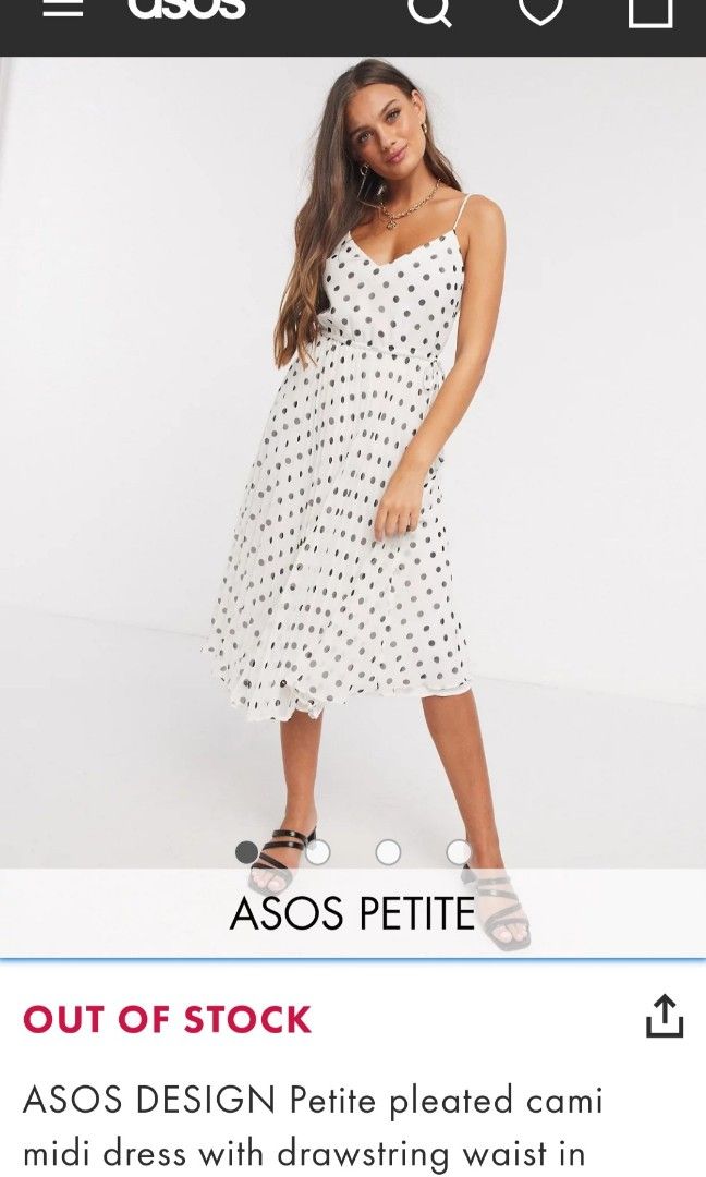 Petite Pleated Cami Midi Dress With Drawstring Waist ASOS DESIGN