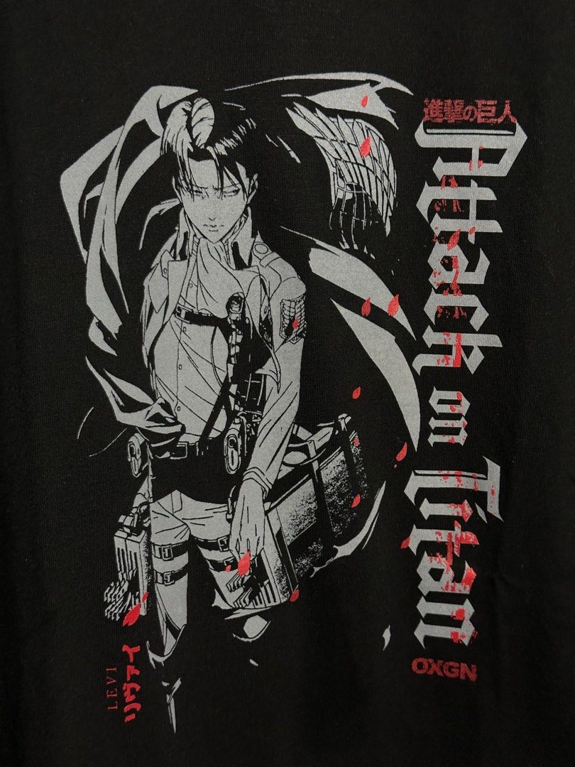 Attack On Titan Levi Oxygen Shirt (Category: Tshirts & Polo Shirts ) located in Marikina City. Submitted by musicandmakeup (Listing ID 1279913143, Image 2). Description: Only used once Size L W - 21 in L - 28 in.