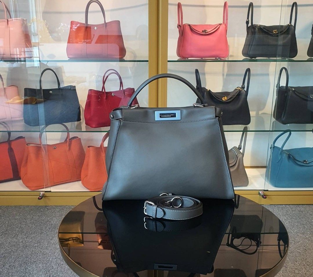 Authentic Fen di Peekaboo Medium Dark Grey Tote Bag Luxury Bags