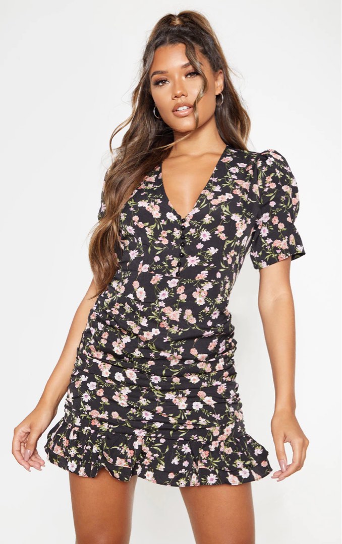 Black ditsy floral dress hotsell