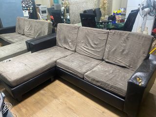 Brown L-shaped sofa