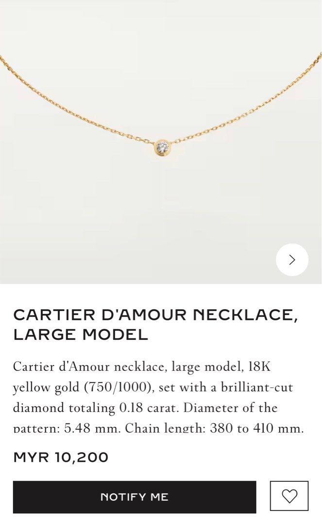 Cartier - Cartier D'amour Necklace Yellow Gold XS on Designer Wardrobe