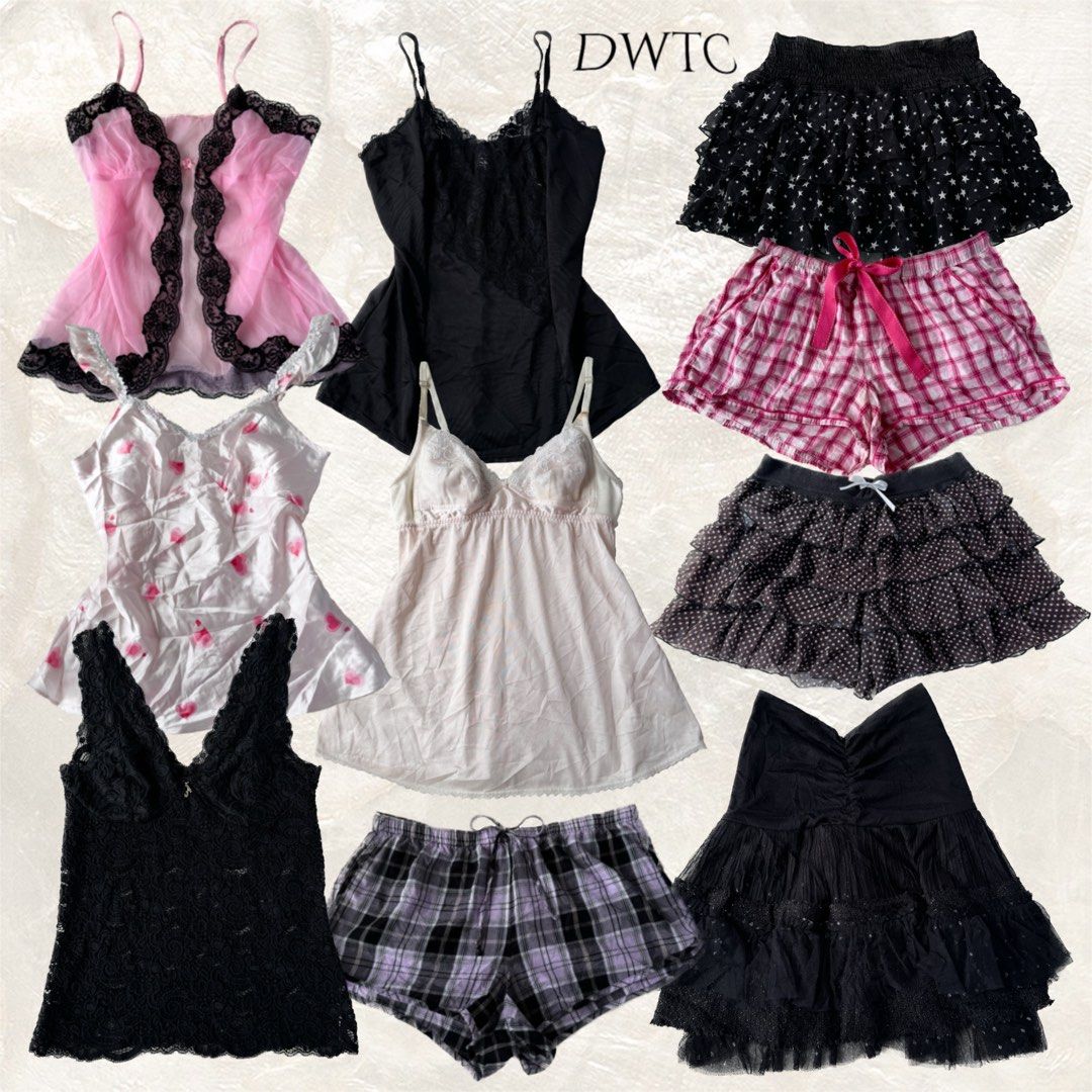 coquette pink black drop shorts camisole skirt mini lace tele