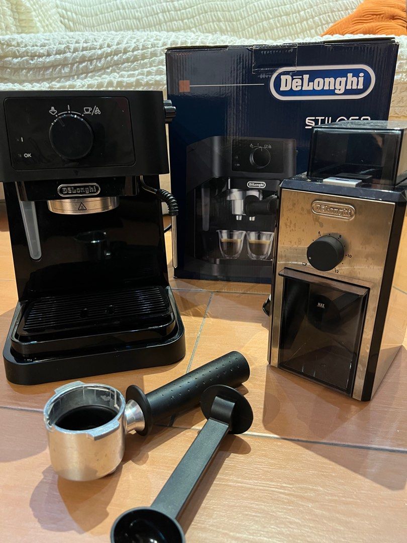 Delonghi coffee machine & Delonghi kg89 various grind size burr coffee