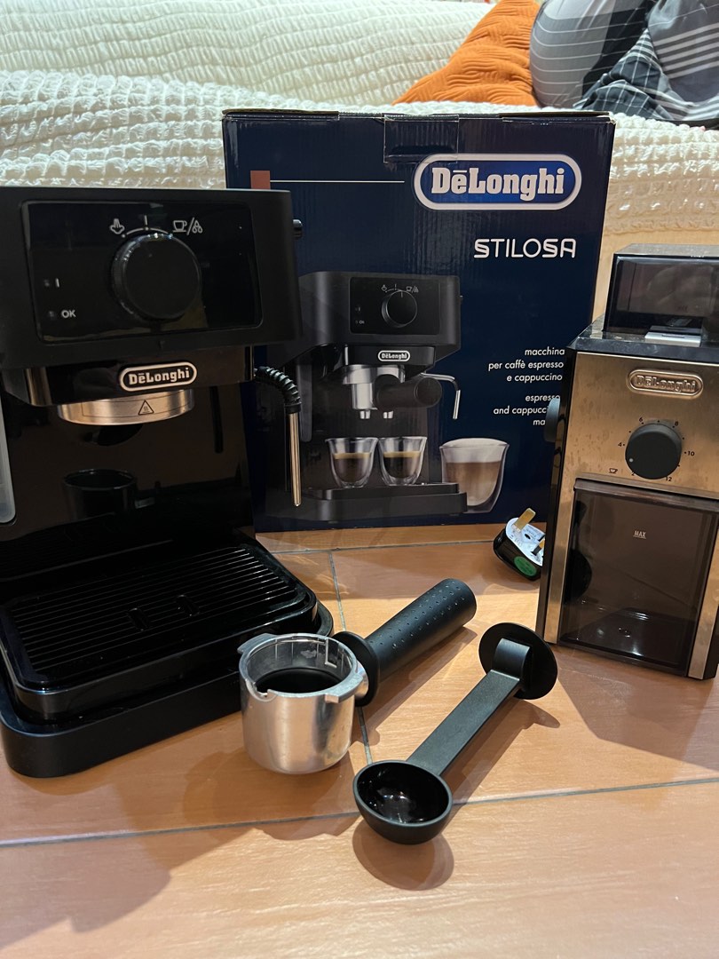 Delonghi coffee machine & Delonghi kg89 various grind size burr coffee ...