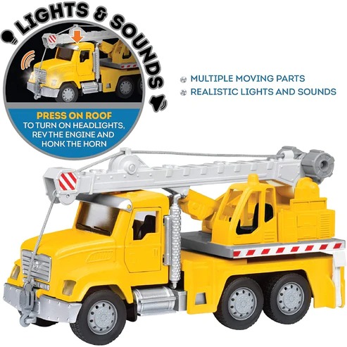 Driven by Battat] Micro Series Crane Truck with Realistic Lights & Sounds,  Hobbies & Toys, Toys & Games on Carousell