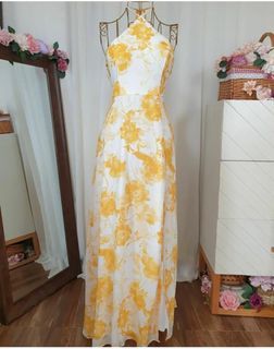 Floral Yellow Flowy Chiffon Dress