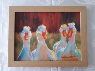 "Geese Taking A Stroll" Painting in Oil Pastel