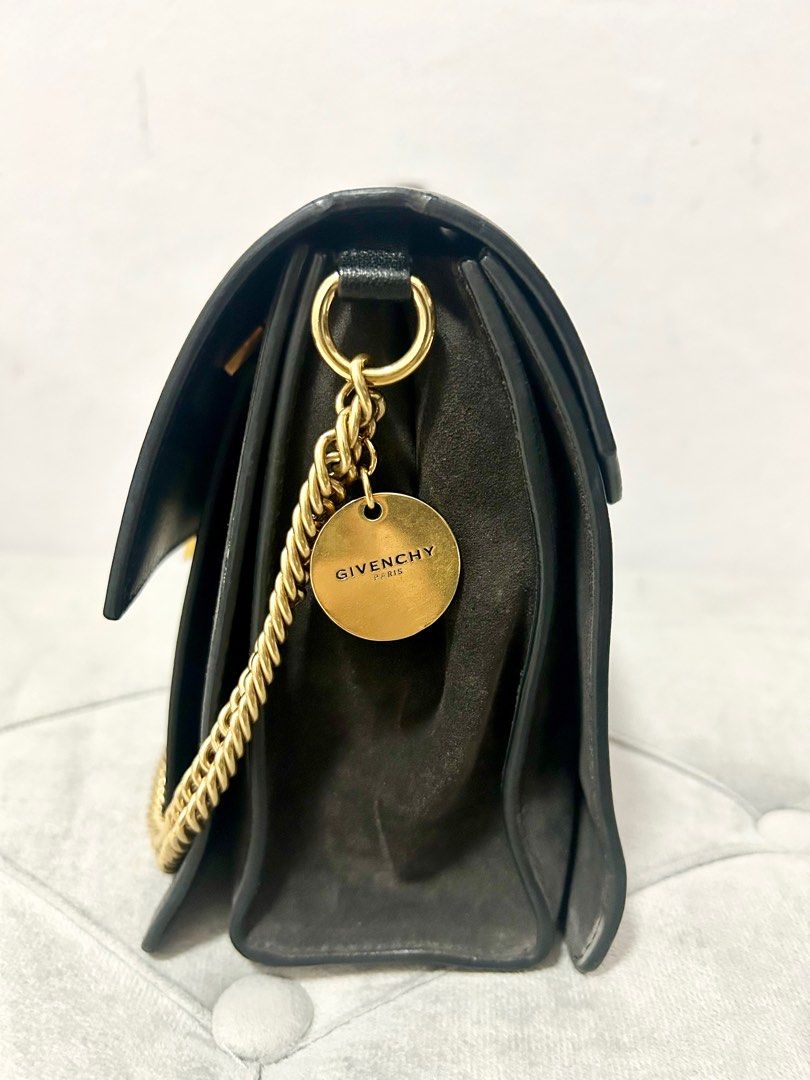 GIVENCHY Gv3 Medium Pebbled Leather Shoulder Bag Black Gray