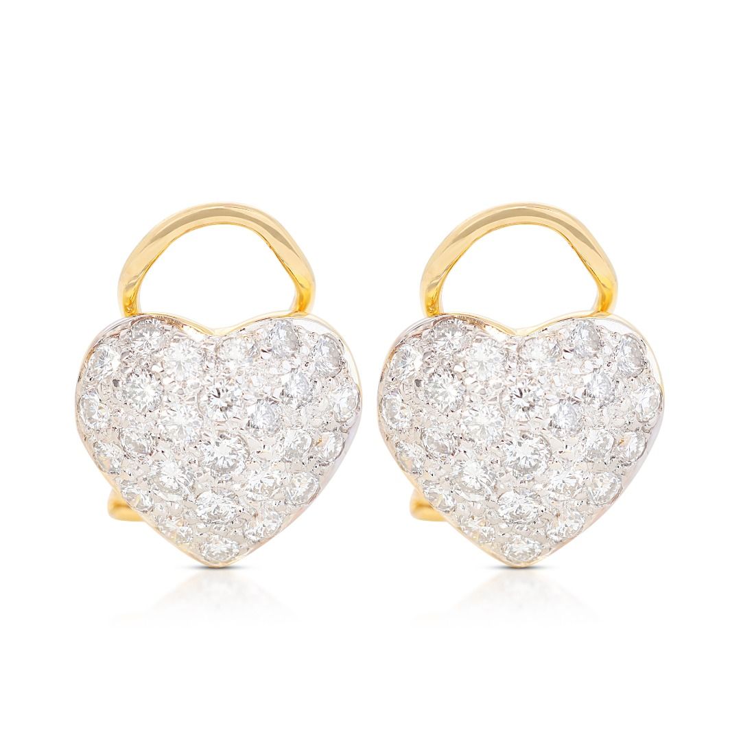 Gold heart top earrings with diamonds