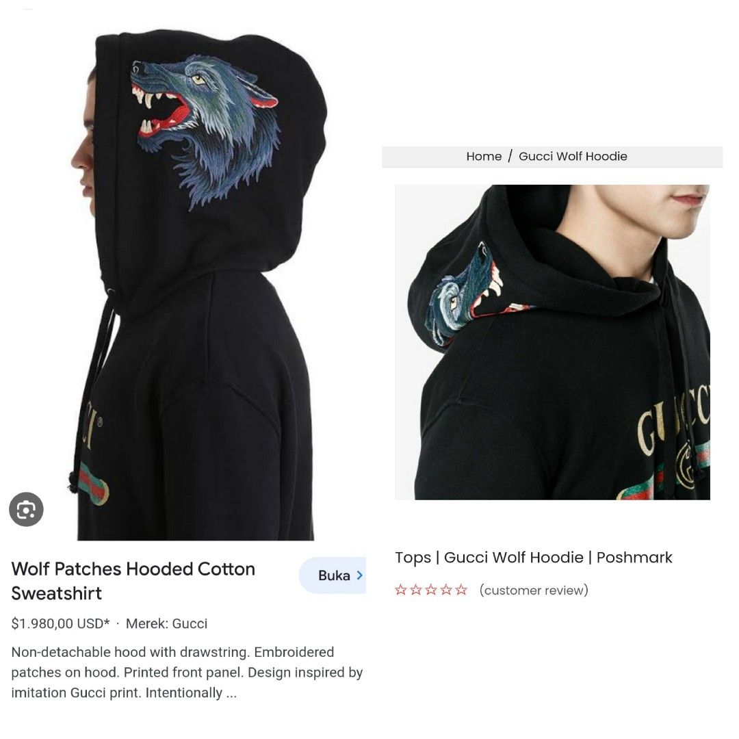Hoodie Gucci Wolf Women Crop Boxy Oversize Size S Fit XL