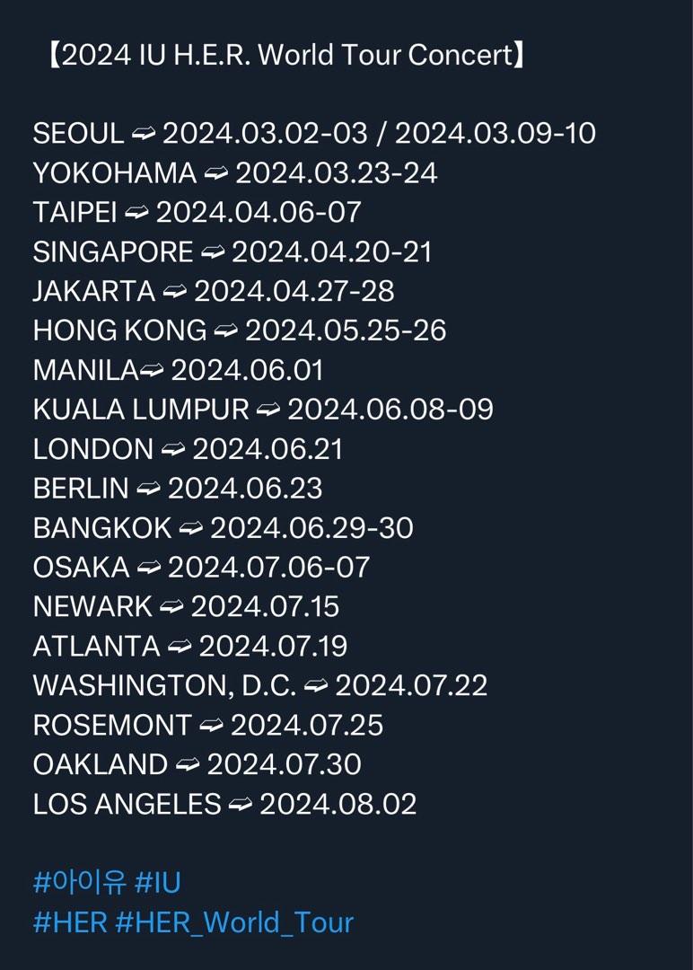 [HTB] IU H.E.R Singapore Tour 2024, Tickets & Vouchers, Event Tickets