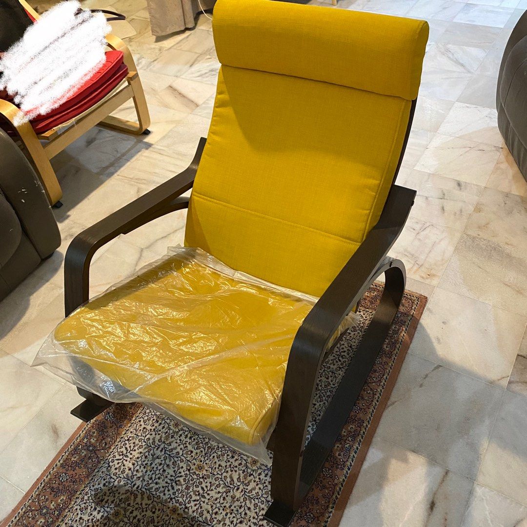 Ikea POANG Rocking chair brown Skiftebo yellow Furniture Home Living Furniture Chairs on Carousell