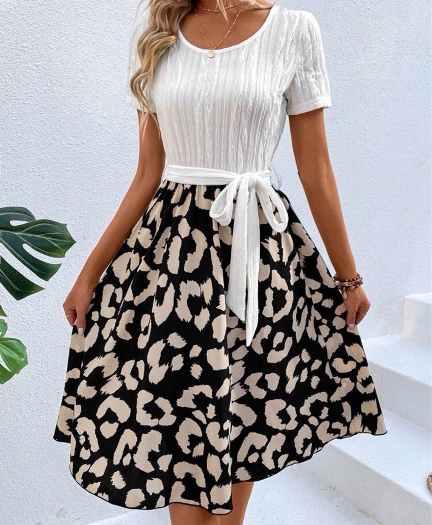 White leopard outlet print dress